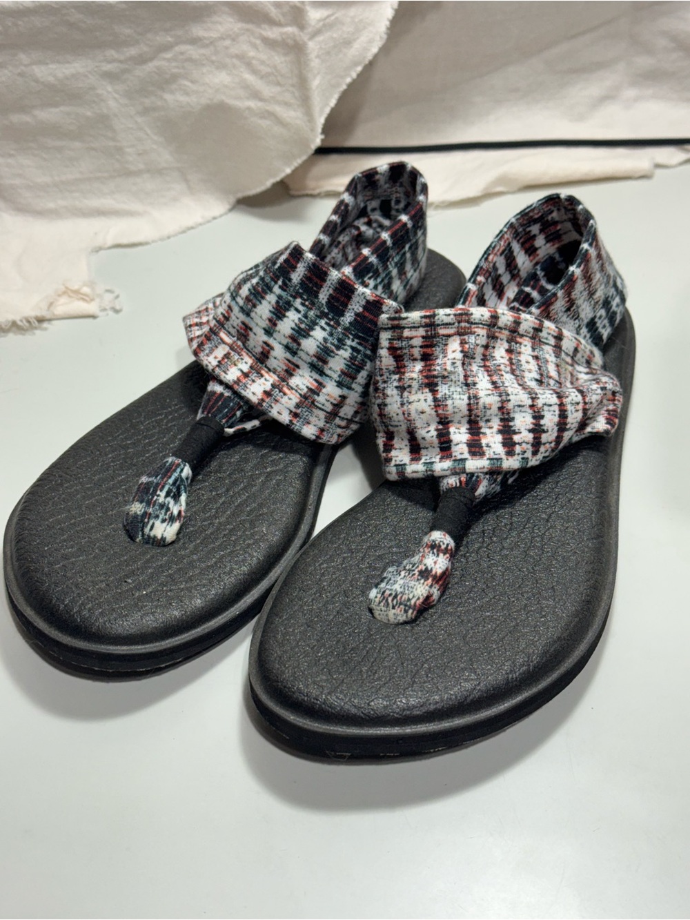 Sanuk Black Sandals with Multicolor Woven Straps